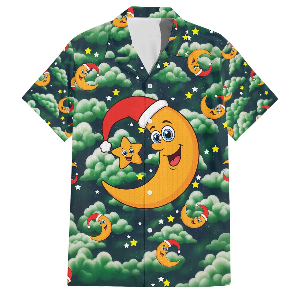Christmas Moon and Star Family Matching Off The Shoulder Long Sleeve Dress and Hawaiian Shirt Xmas Holiday Patterns - Wonder Print Shop
