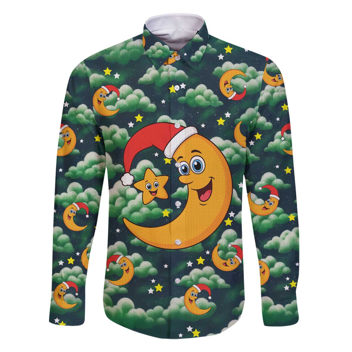 Christmas Moon and Star Family Matching Off The Shoulder Long Sleeve Dress and Hawaiian Shirt Xmas Holiday Patterns - Wonder Print Shop