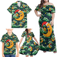 Christmas Moon and Star Family Matching Off Shoulder Maxi Dress and Hawaiian Shirt Xmas Holiday Patterns - Wonder Print Shop