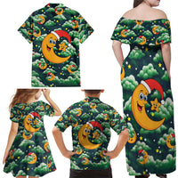 Christmas Moon and Star Family Matching Off Shoulder Maxi Dress and Hawaiian Shirt Xmas Holiday Patterns - Wonder Print Shop