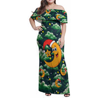 Christmas Moon and Star Family Matching Off Shoulder Maxi Dress and Hawaiian Shirt Xmas Holiday Patterns - Wonder Print Shop