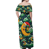 Christmas Moon and Star Family Matching Off Shoulder Maxi Dress and Hawaiian Shirt Xmas Holiday Patterns - Wonder Print Shop