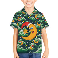 Christmas Moon and Star Family Matching Off Shoulder Short Dress and Hawaiian Shirt Xmas Holiday Patterns - Wonder Print Shop