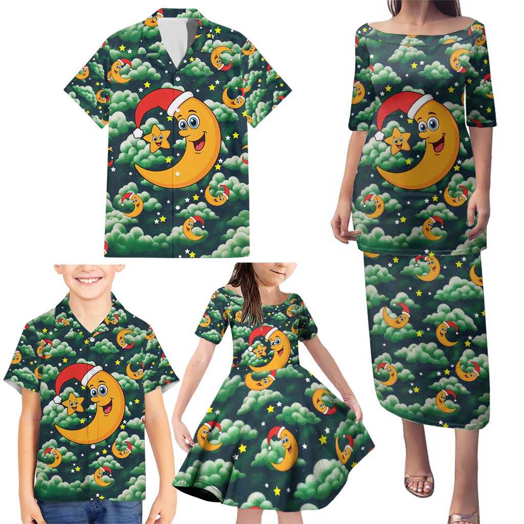 Christmas Moon and Star Family Matching Puletasi and Hawaiian Shirt Xmas Holiday Patterns - Wonder Print Shop