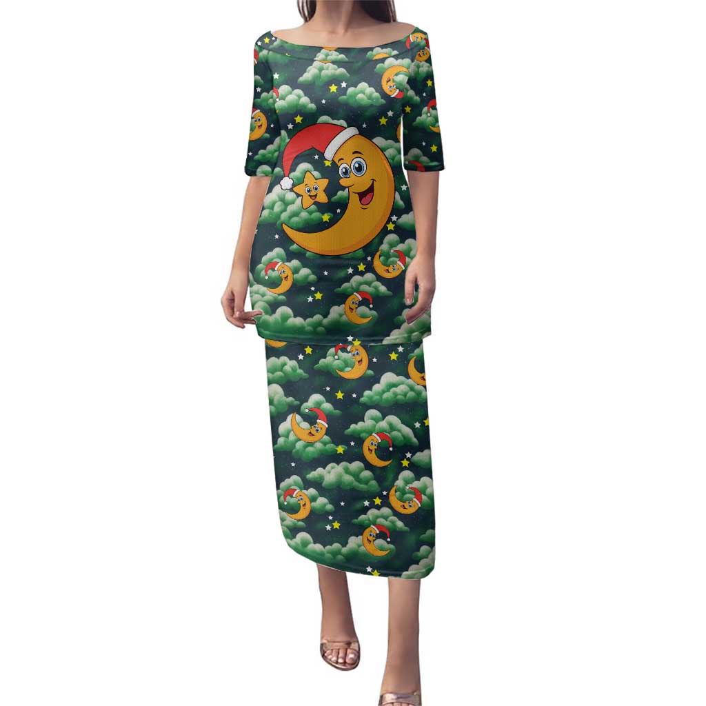 Christmas Moon and Star Family Matching Puletasi and Hawaiian Shirt Xmas Holiday Patterns - Wonder Print Shop