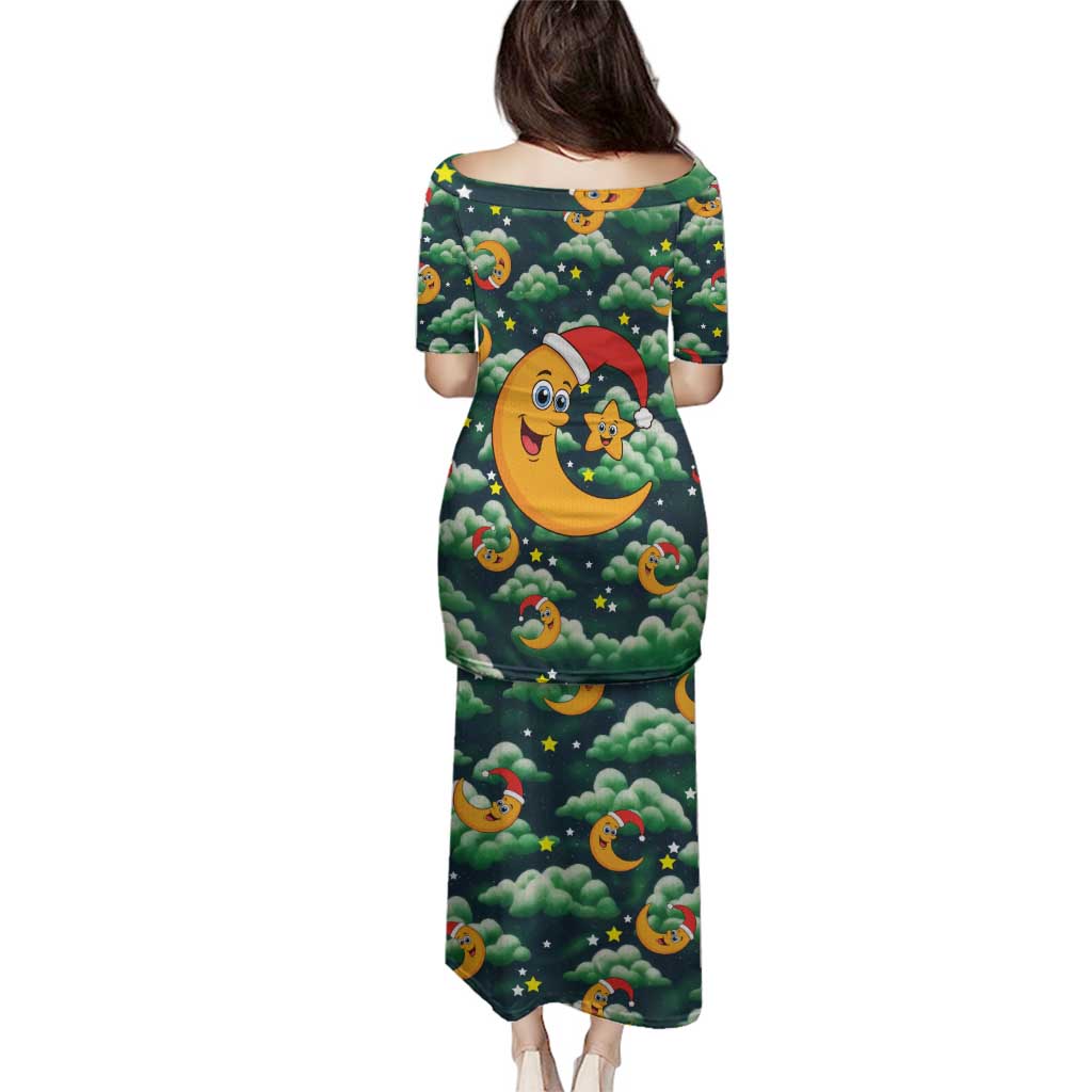 Christmas Moon and Star Family Matching Puletasi and Hawaiian Shirt Xmas Holiday Patterns - Wonder Print Shop