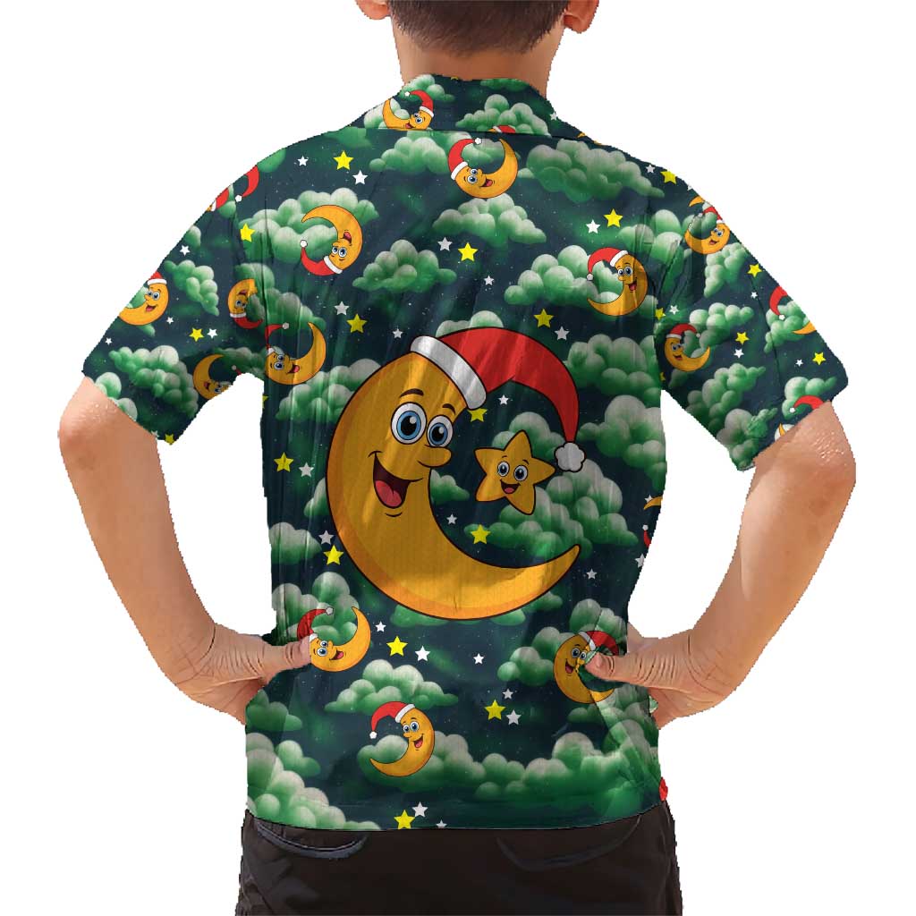 Christmas Moon and Star Family Matching Short Sleeve Bodycon Dress and Hawaiian Shirt Xmas Holiday Patterns - Wonder Print Shop