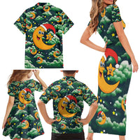 Christmas Moon and Star Family Matching Short Sleeve Bodycon Dress and Hawaiian Shirt Xmas Holiday Patterns - Wonder Print Shop