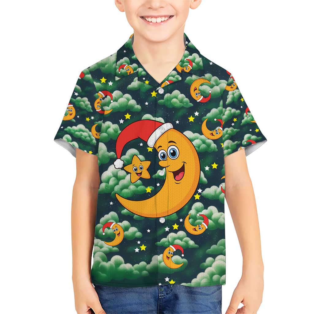 Christmas Moon and Star Family Matching Short Sleeve Bodycon Dress and Hawaiian Shirt Xmas Holiday Patterns - Wonder Print Shop