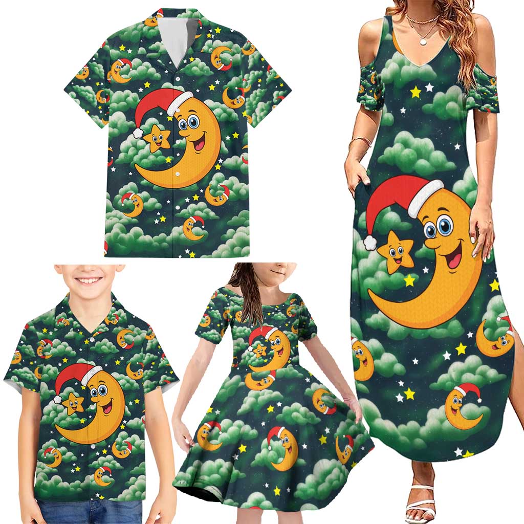 Christmas Moon and Star Family Matching Summer Maxi Dress and Hawaiian Shirt Xmas Holiday Patterns - Wonder Print Shop