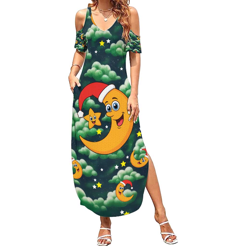 Christmas Moon and Star Family Matching Summer Maxi Dress and Hawaiian Shirt Xmas Holiday Patterns - Wonder Print Shop