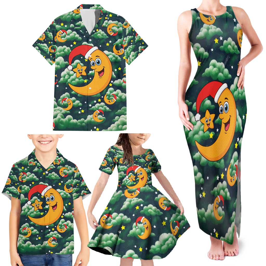 Christmas Moon and Star Family Matching Tank Maxi Dress and Hawaiian Shirt Xmas Holiday Patterns - Wonder Print Shop