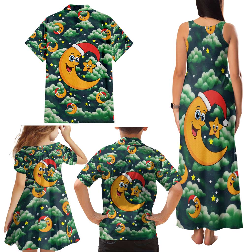 Christmas Moon and Star Family Matching Tank Maxi Dress and Hawaiian Shirt Xmas Holiday Patterns - Wonder Print Shop