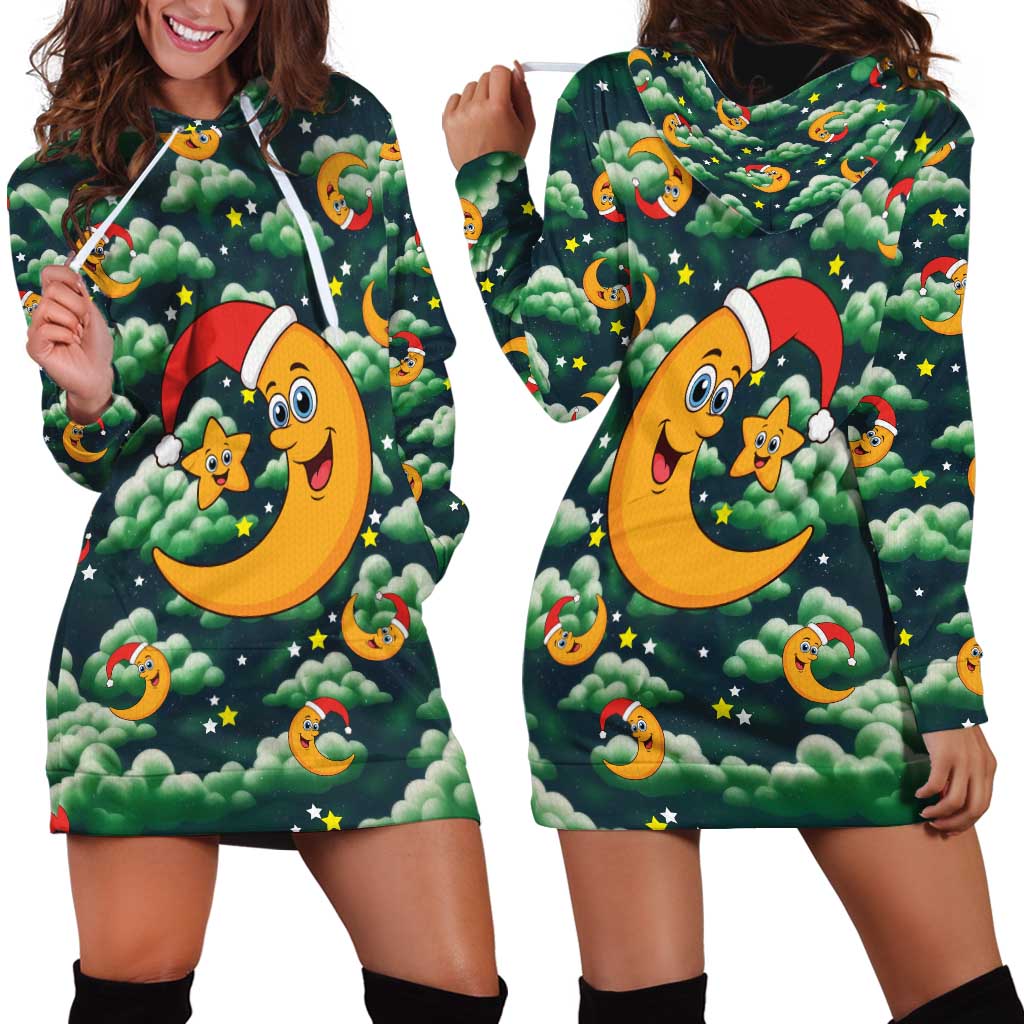 Christmas Moon and Star Hoodie Dress Xmas Holiday Patterns - Wonder Print Shop