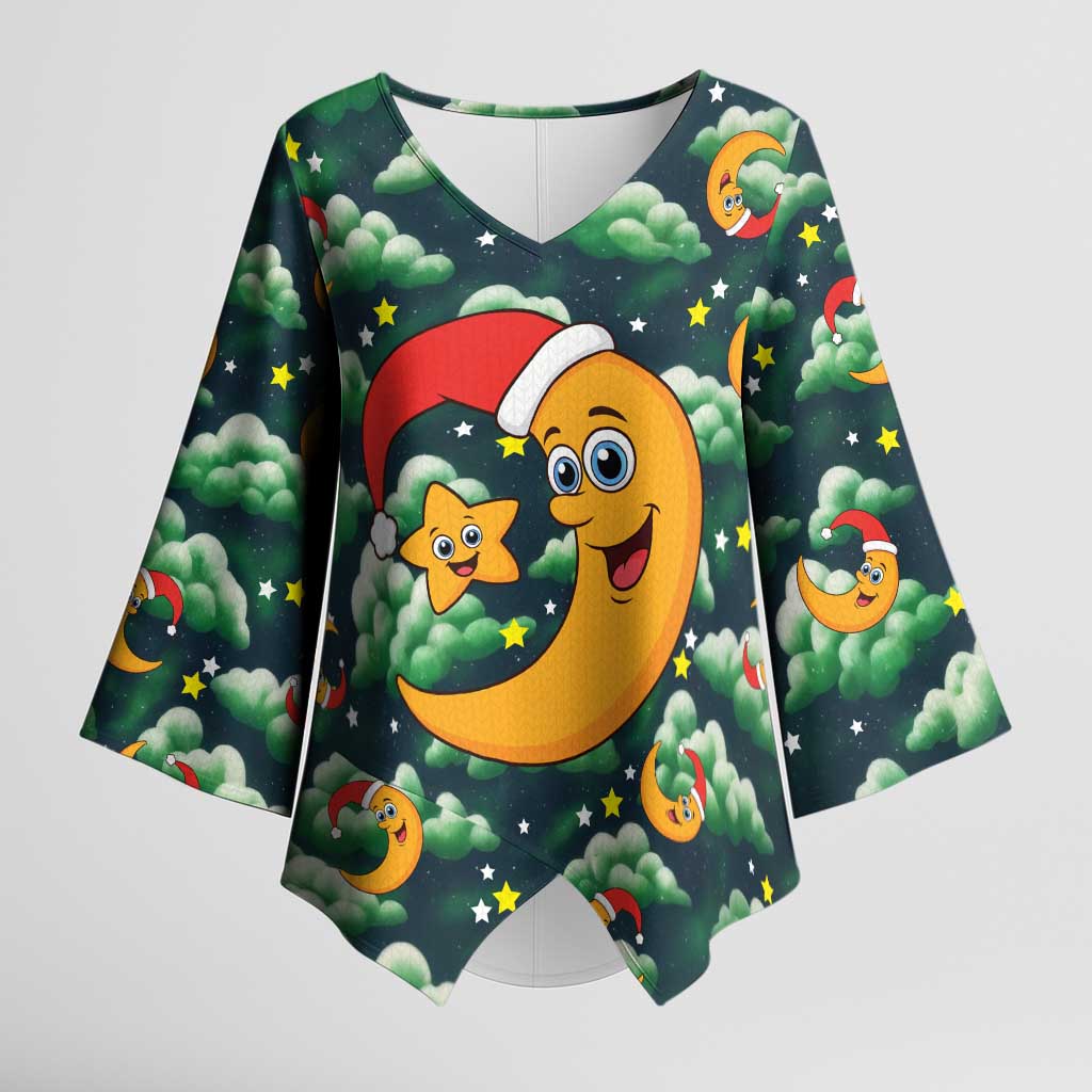 Christmas Moon and Star Kimono Sleeve Blouse Xmas Holiday Patterns - Wonder Print Shop