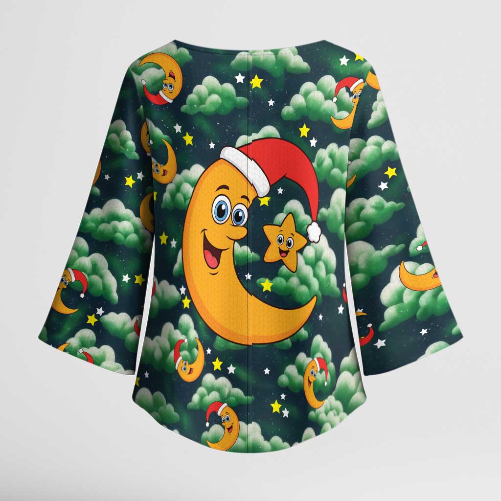 Christmas Moon and Star Kimono Sleeve Blouse Xmas Holiday Patterns - Wonder Print Shop
