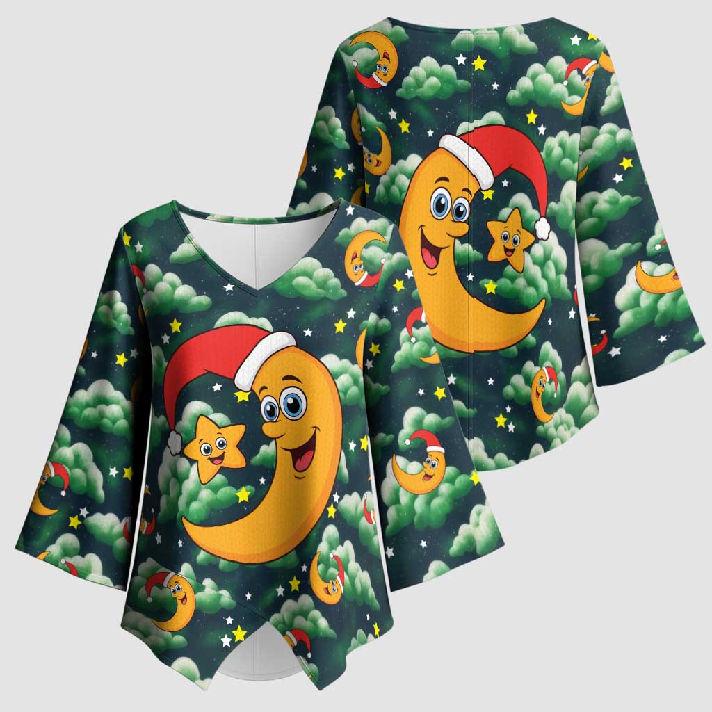 Christmas Moon and Star Kimono Sleeve Blouse Xmas Holiday Patterns - Wonder Print Shop