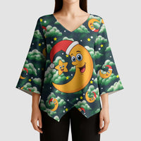 Christmas Moon and Star Kimono Sleeve Blouse Xmas Holiday Patterns - Wonder Print Shop