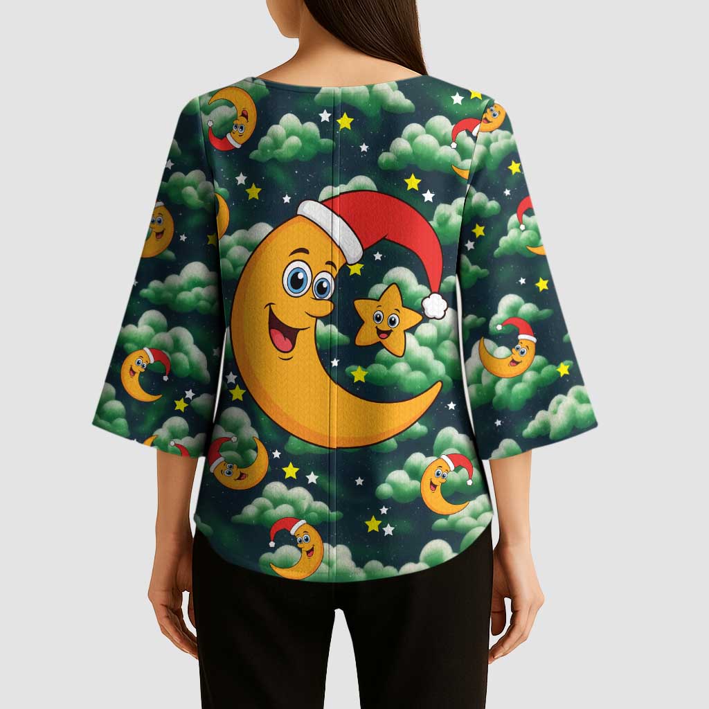 Christmas Moon and Star Kimono Sleeve Blouse Xmas Holiday Patterns - Wonder Print Shop