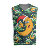Christmas Moon and Star Christmas Knitted V-Neck Vest Xmas Holiday Patterns - Wonder Print Shop
