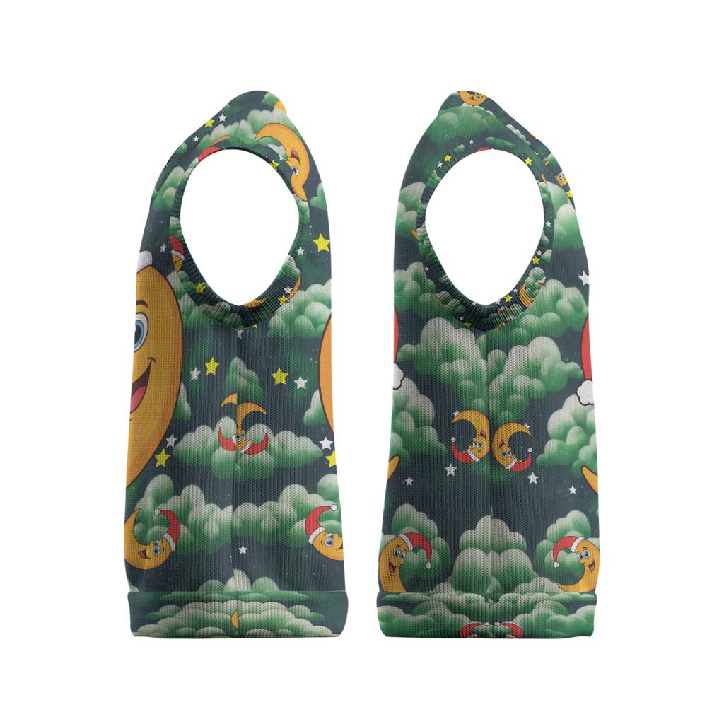 Christmas Moon and Star Christmas Knitted V-Neck Vest Xmas Holiday Patterns - Wonder Print Shop