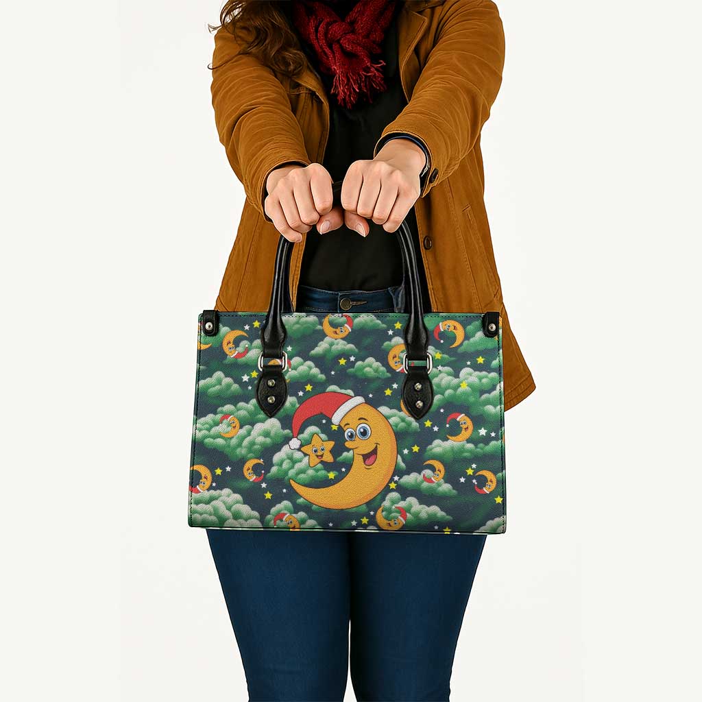 Christmas Moon and Star Leather Bag Xmas Holiday Patterns - Wonder Print Shop