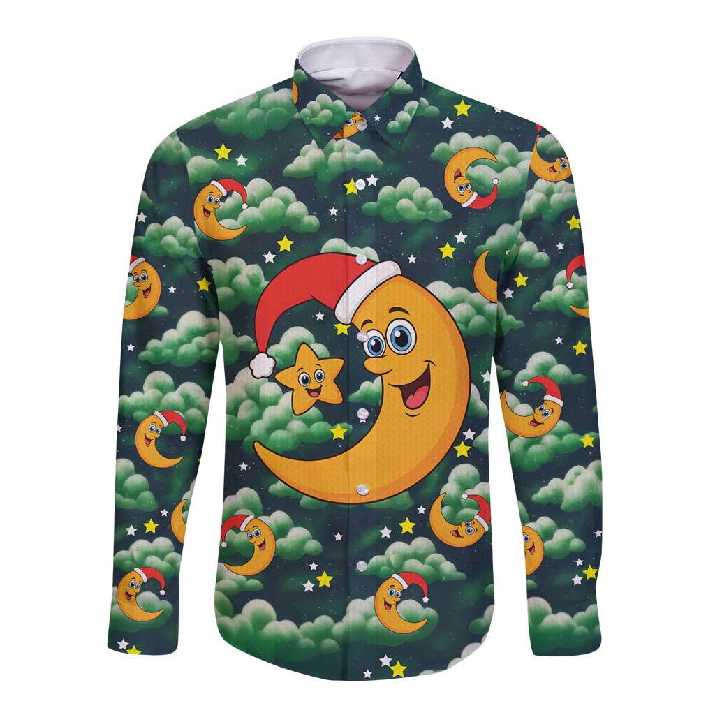 Christmas Moon and Star Long Sleeve Button Shirt Xmas Holiday Patterns - Wonder Print Shop