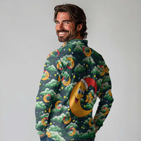 Christmas Moon and Star Long Sleeve Polo Shirt Xmas Holiday Patterns - Wonder Print Shop