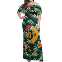Christmas Moon and Star Off Shoulder Maxi Dress Xmas Holiday Patterns - Wonder Print Shop