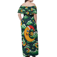 Christmas Moon and Star Off Shoulder Maxi Dress Xmas Holiday Patterns - Wonder Print Shop