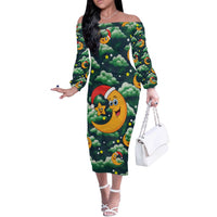 Christmas Moon and Star Off The Shoulder Long Sleeve Dress Xmas Holiday Patterns - Wonder Print Shop