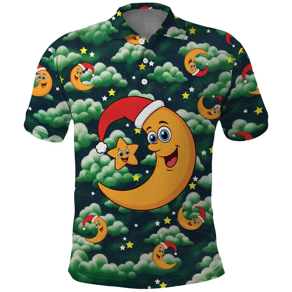 Christmas Moon and Star Polo Shirt Xmas Holiday Patterns - Wonder Print Shop