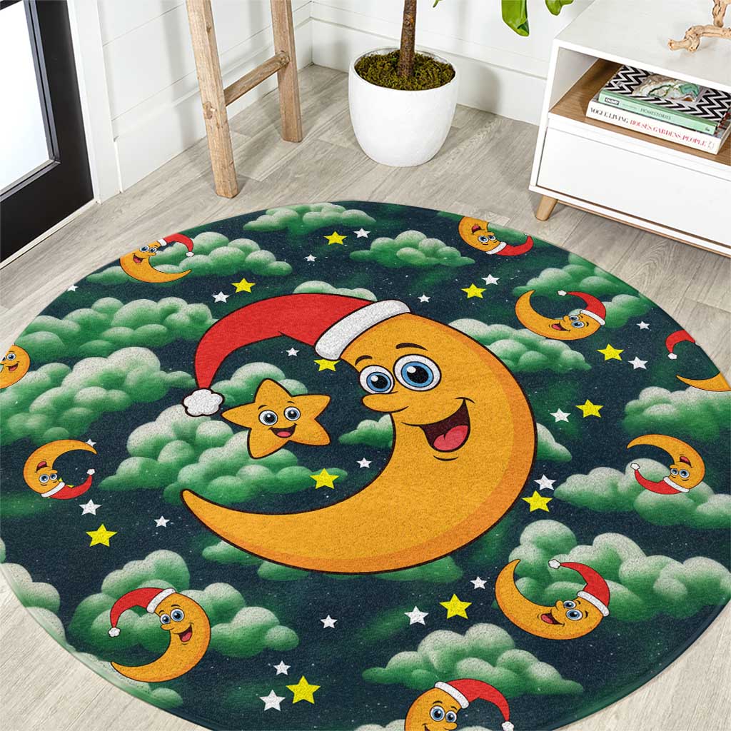 Christmas Moon and Star Round Carpet Xmas Holiday Patterns - Wonder Print Shop