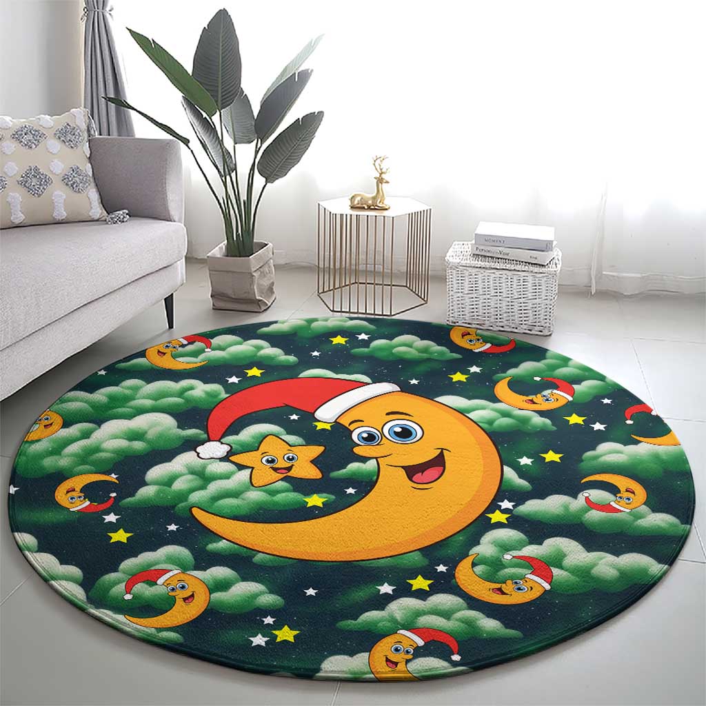 Christmas Moon and Star Round Carpet Xmas Holiday Patterns - Wonder Print Shop