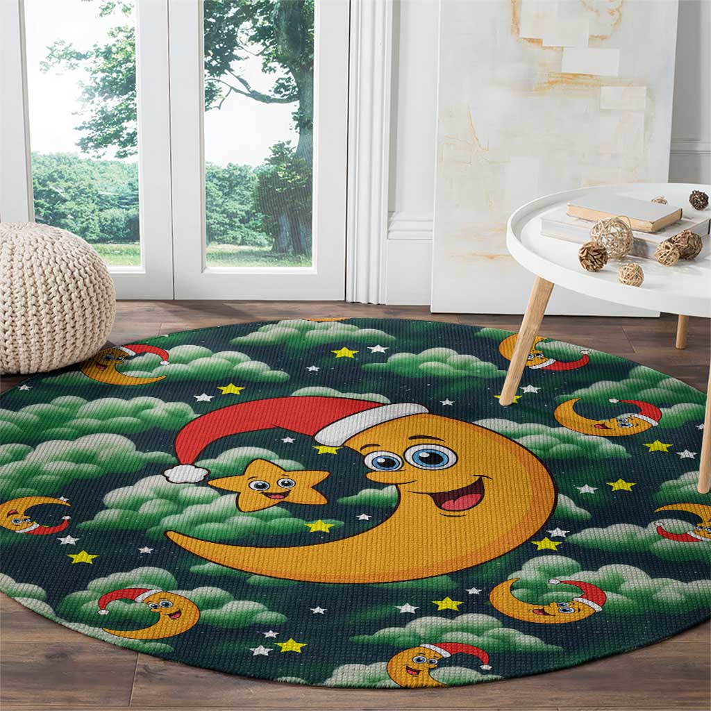 Christmas Moon and Star Round Carpet Xmas Holiday Patterns - Wonder Print Shop