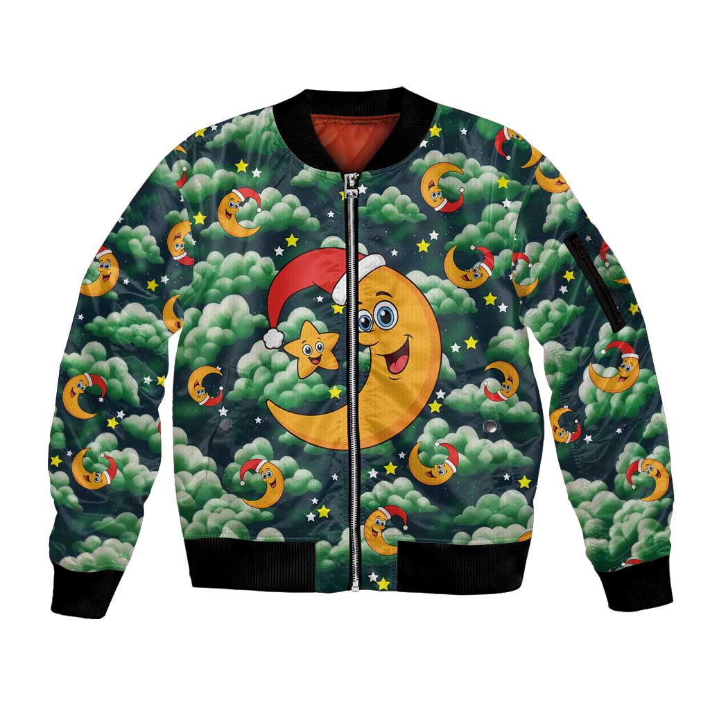 Christmas Moon and Star Sleeve Zip Bomber Jacket Xmas Holiday Patterns - Wonder Print Shop
