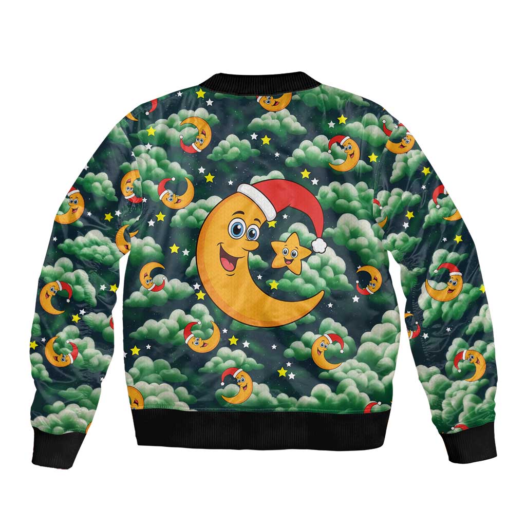 Christmas Moon and Star Sleeve Zip Bomber Jacket Xmas Holiday Patterns - Wonder Print Shop