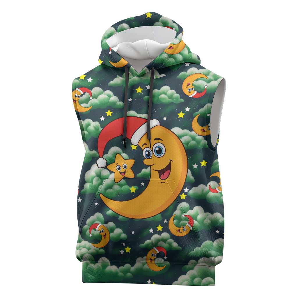 Christmas Moon and Star Sleeveless Hoodie Xmas Holiday Patterns - Wonder Print Shop