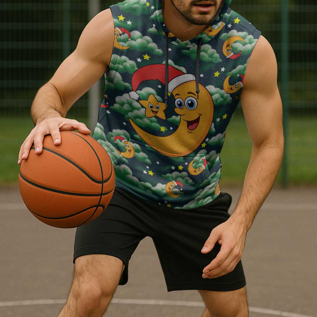 Christmas Moon and Star Sleeveless Hoodie Xmas Holiday Patterns - Wonder Print Shop