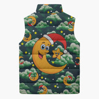 Christmas Moon and Star Sleeveless Puffer Jacket Xmas Holiday Patterns - Wonder Print Shop