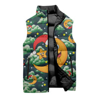Christmas Moon and Star Sleeveless Puffer Jacket Xmas Holiday Patterns - Wonder Print Shop
