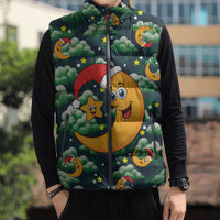Christmas Moon and Star Sleeveless Puffer Jacket Xmas Holiday Patterns - Wonder Print Shop