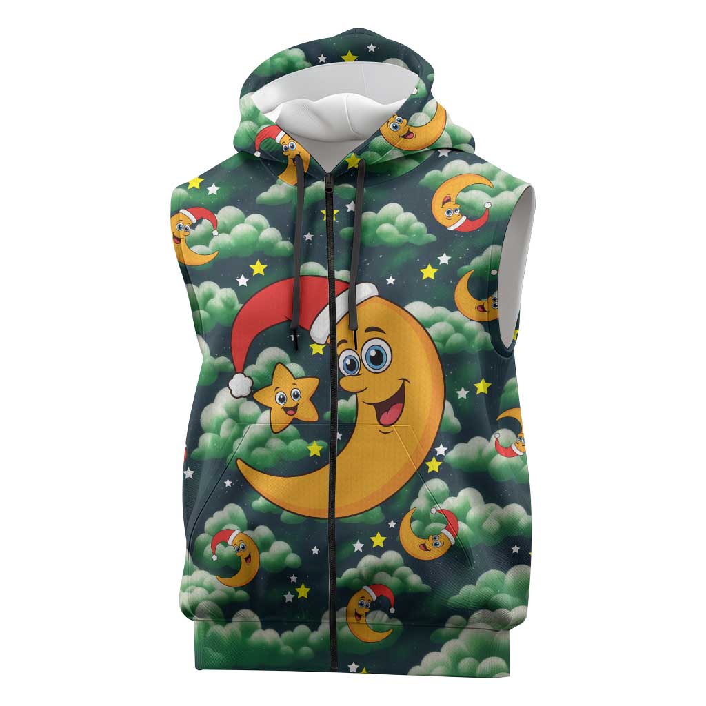 Christmas Moon and Star Sleeveless Zip Hoodie Xmas Holiday Patterns - Wonder Print Shop
