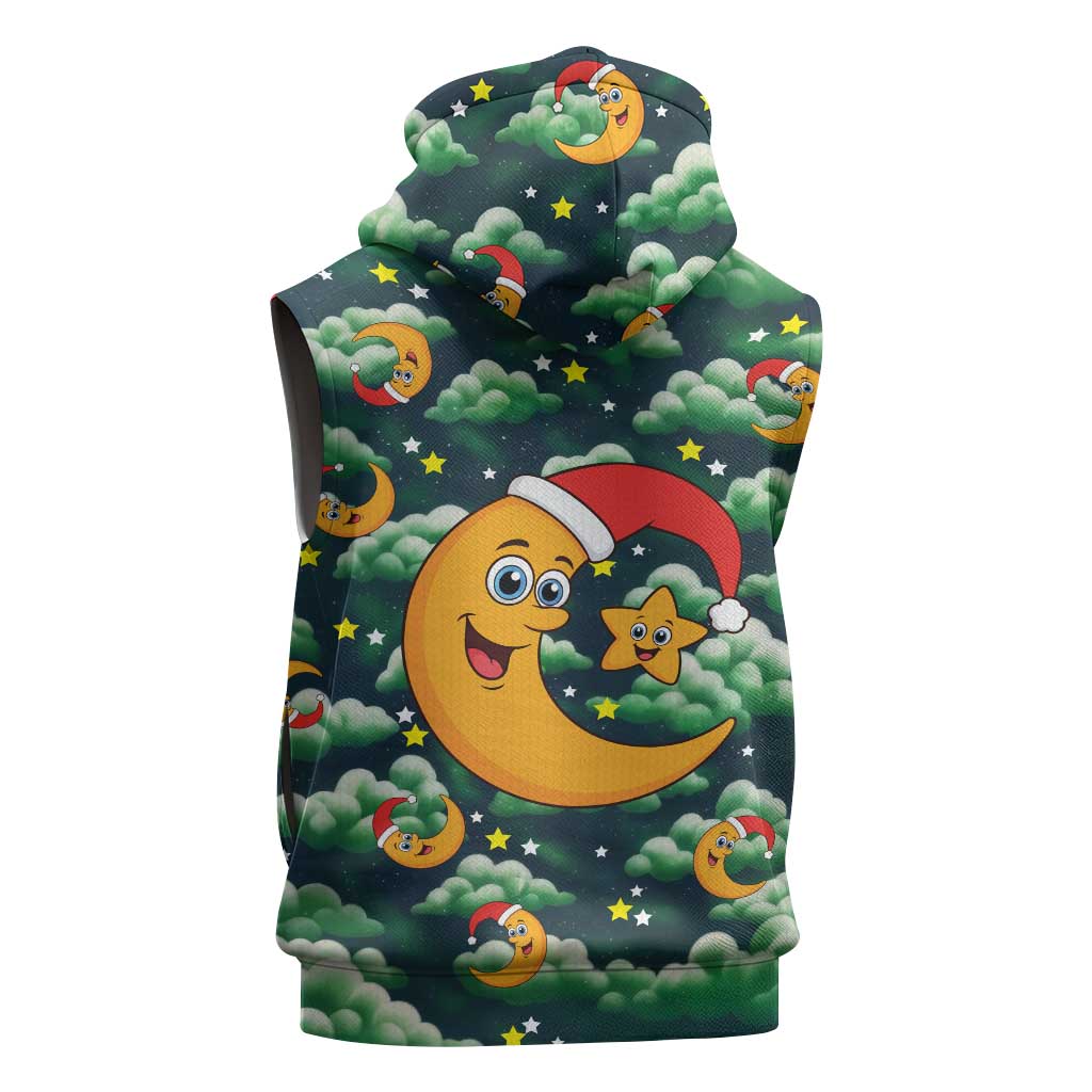 Christmas Moon and Star Sleeveless Zip Hoodie Xmas Holiday Patterns - Wonder Print Shop