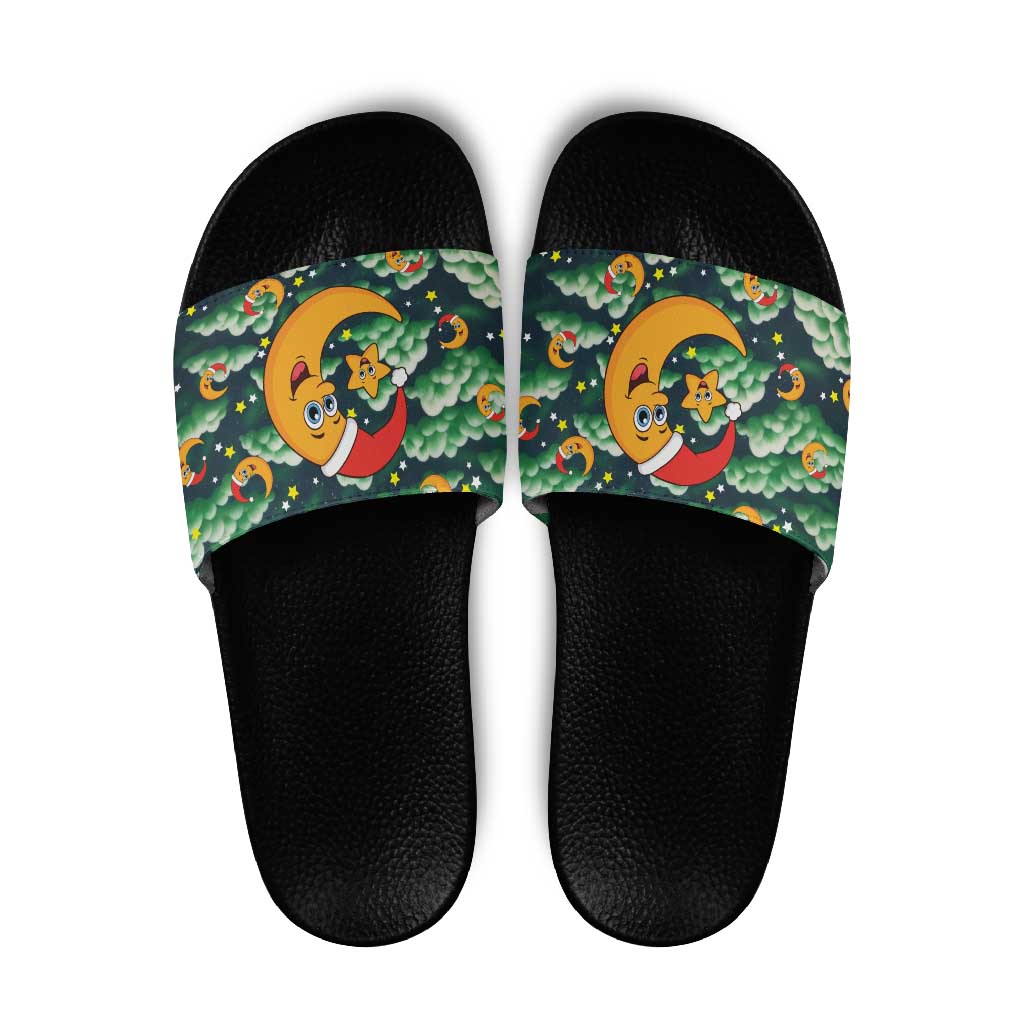 Christmas Moon and Star Slide Sandals Xmas Holiday Patterns - Wonder Print Shop