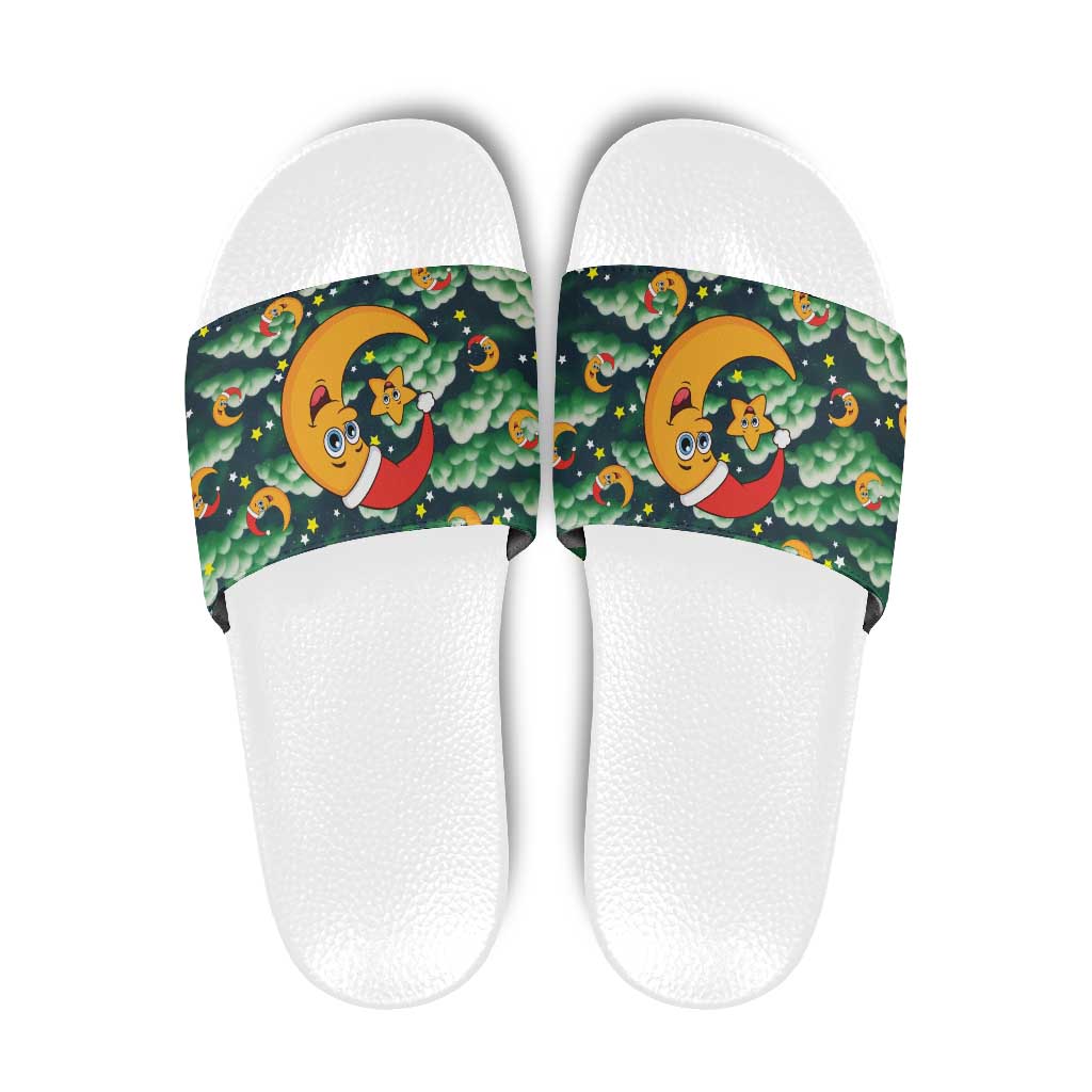 Christmas Moon and Star Slide Sandals Xmas Holiday Patterns - Wonder Print Shop