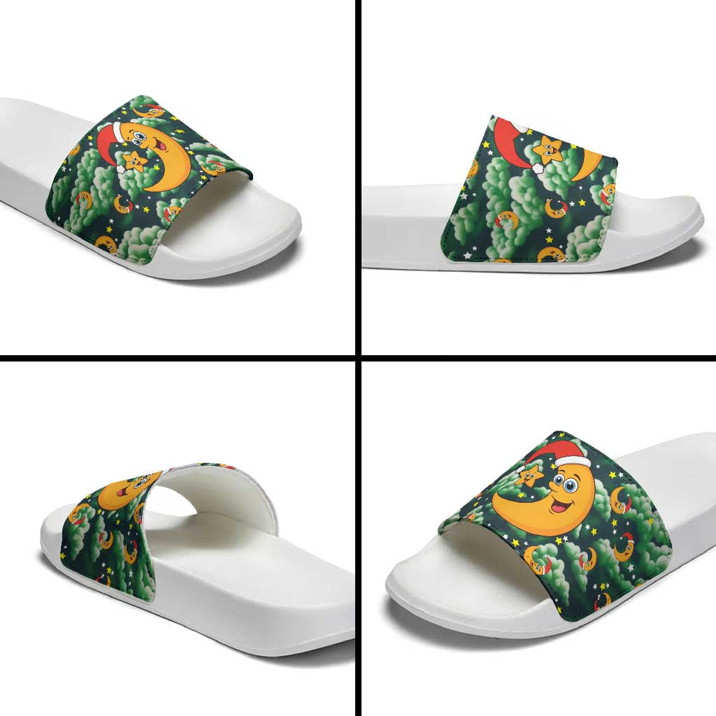 Christmas Moon and Star Slide Sandals Xmas Holiday Patterns - Wonder Print Shop