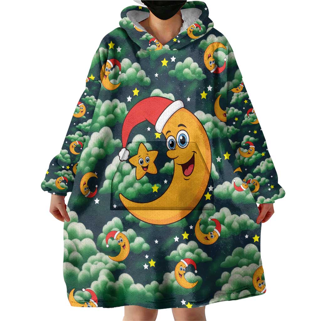 Christmas Moon and Star Wearable Blanket Hoodie Xmas Holiday Patterns - Wonder Print Shop