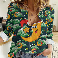 Christmas Moon and Star Women Casual Shirt Xmas Holiday Patterns - Wonder Print Shop