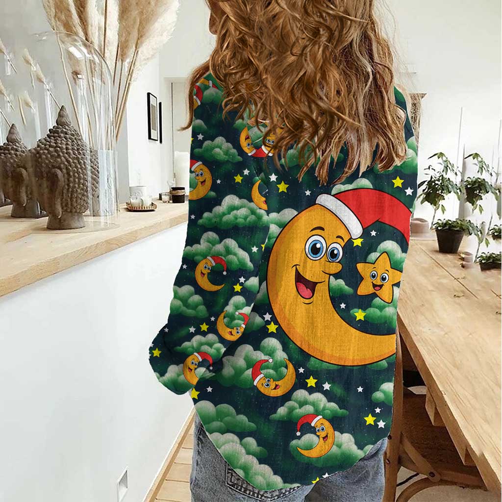 Christmas Moon and Star Women Casual Shirt Xmas Holiday Patterns - Wonder Print Shop